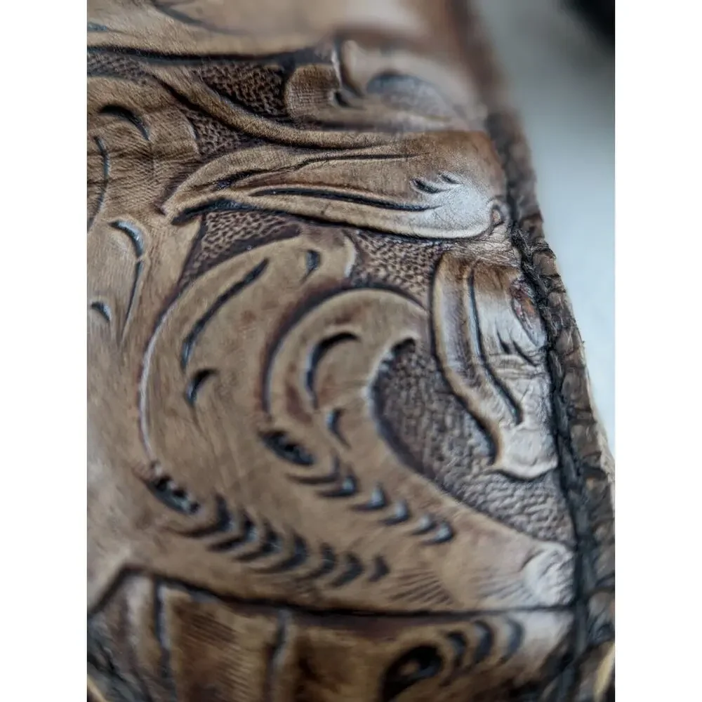 Cole Haan wmns 7B Slides Open Back Tooled Leather Brown Leather Soles Preowned